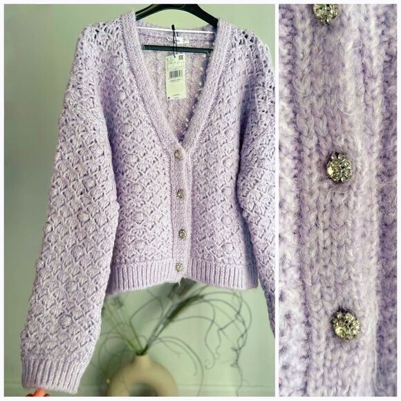 Mango Light Purple Cardigan With Jewel Buttons New - Picture 2 of 5